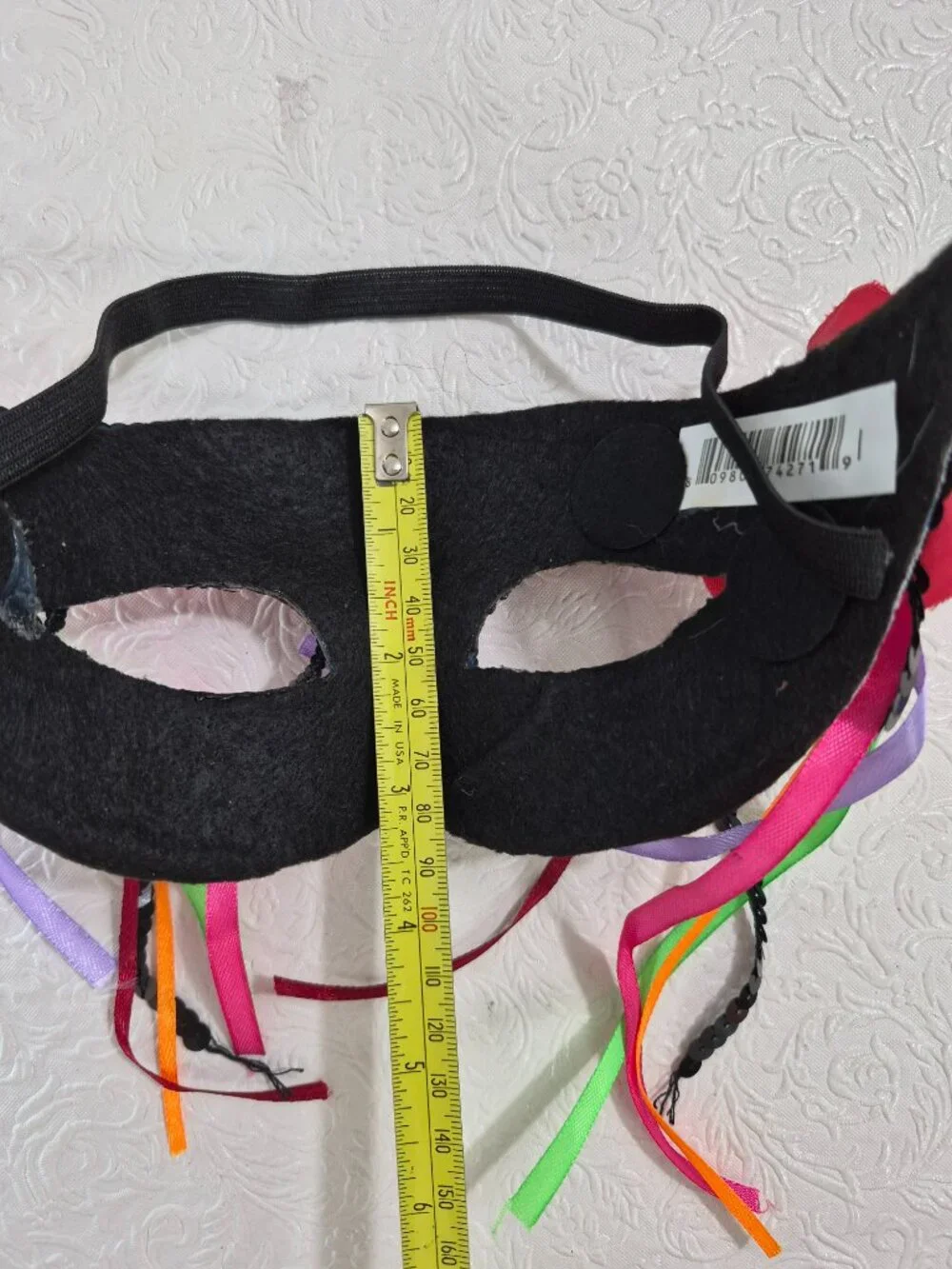 Adult Sequin Floral Halloween Masquerade Costume Mask Red Black Pink Streamers